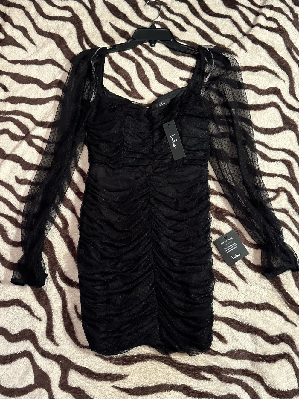 Lulu's Black Ruched Sheer Sleeve Mini Dress